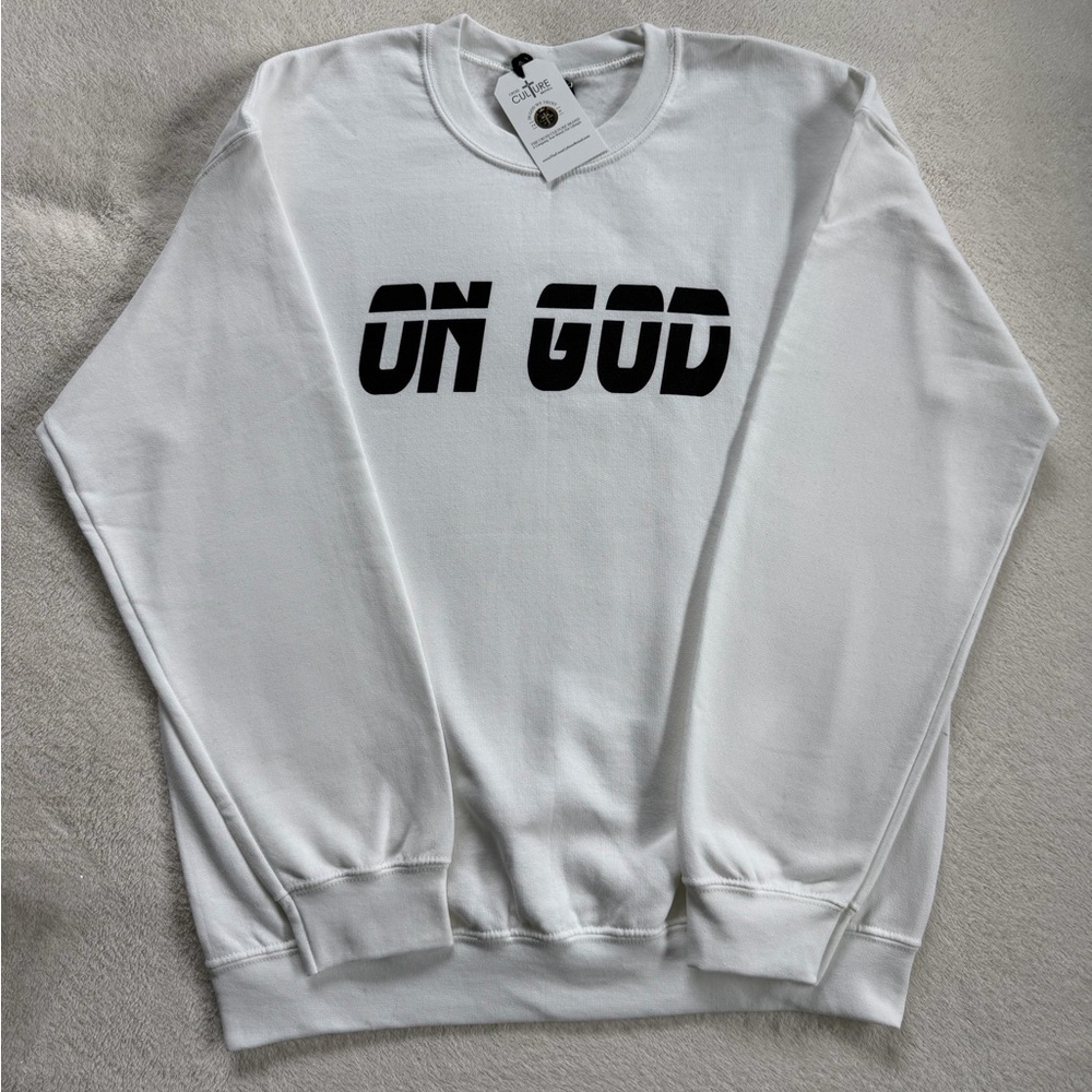 White 'On God No Cap Gildan Sweater Unisex